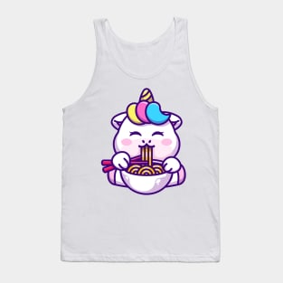 Cute unicorn eating ramen with chopstick cartoon Tank Top